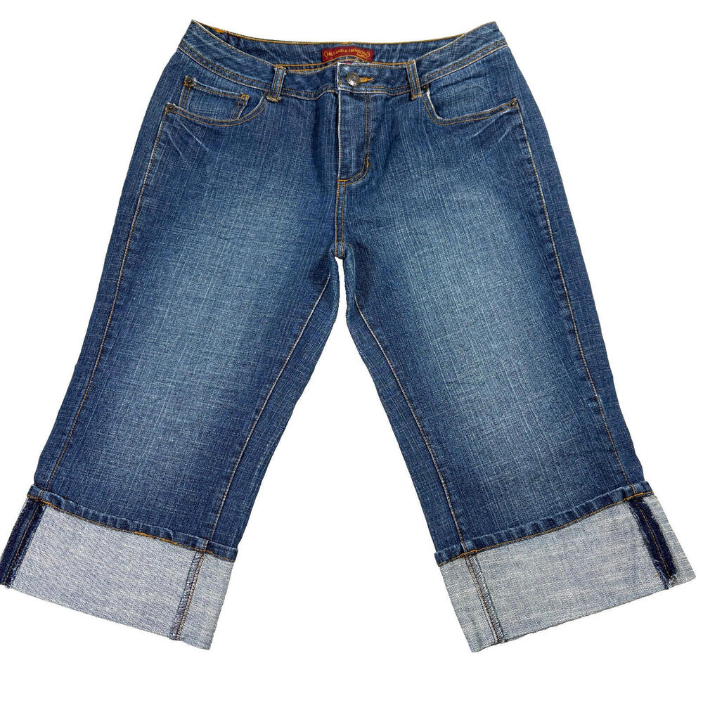 Hillard & Hanson Petite Womens Jeans 8P Dark Wash Cuffed Capri Y2K Denim